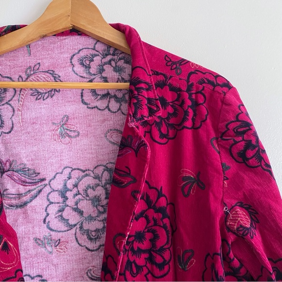 Home Sewn Fuchsia Floral Corduroy Open Front Jacket - Picture 5 of 12